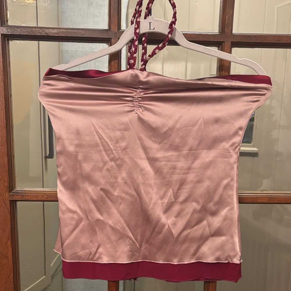 Satin Off-Shoulder Top in Pink and Red